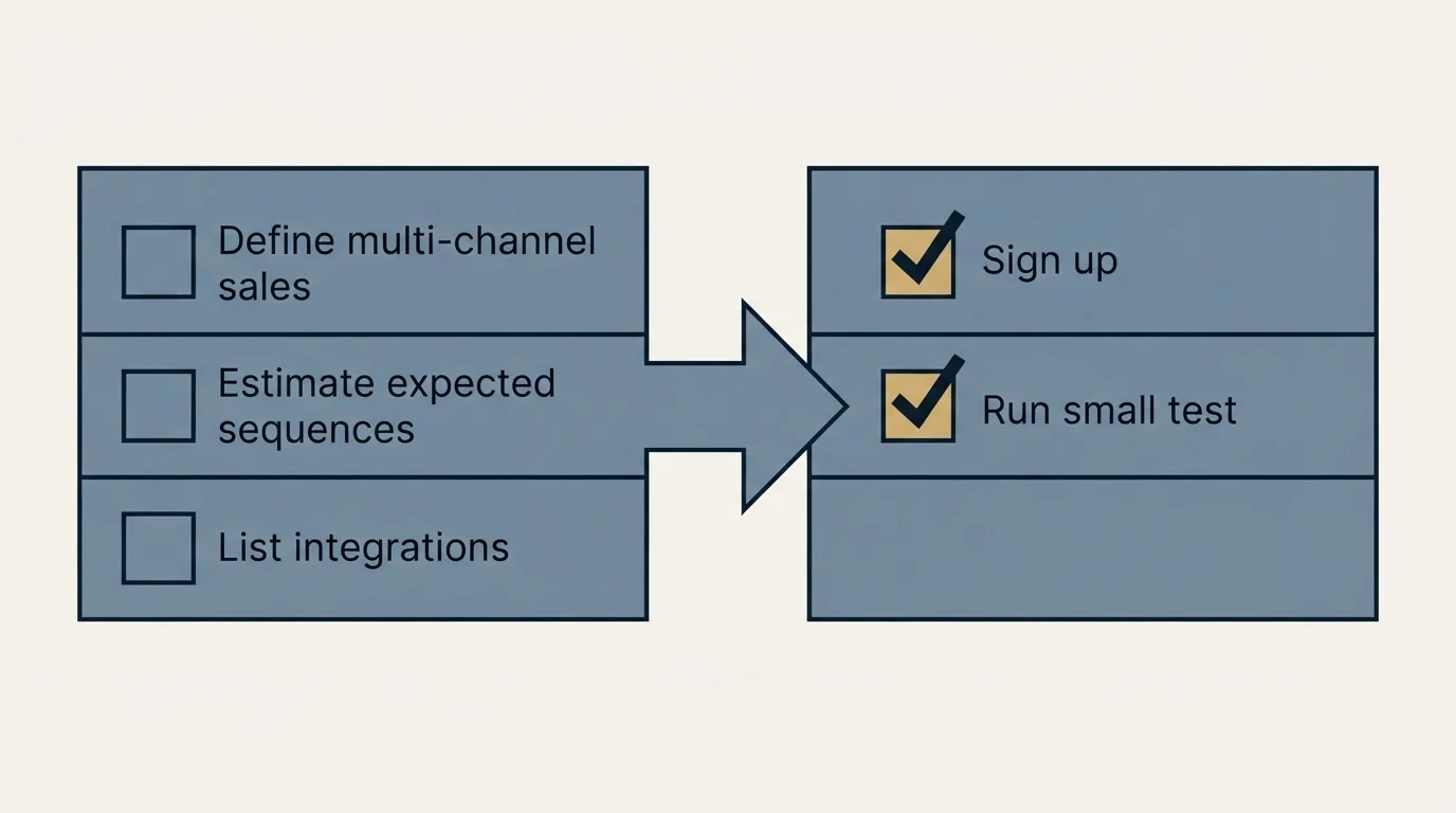 Before-and-after steps: Getting Started Checklist (Define multi-channel sales, Estimate expected sequences, List integrations, Sign up)
