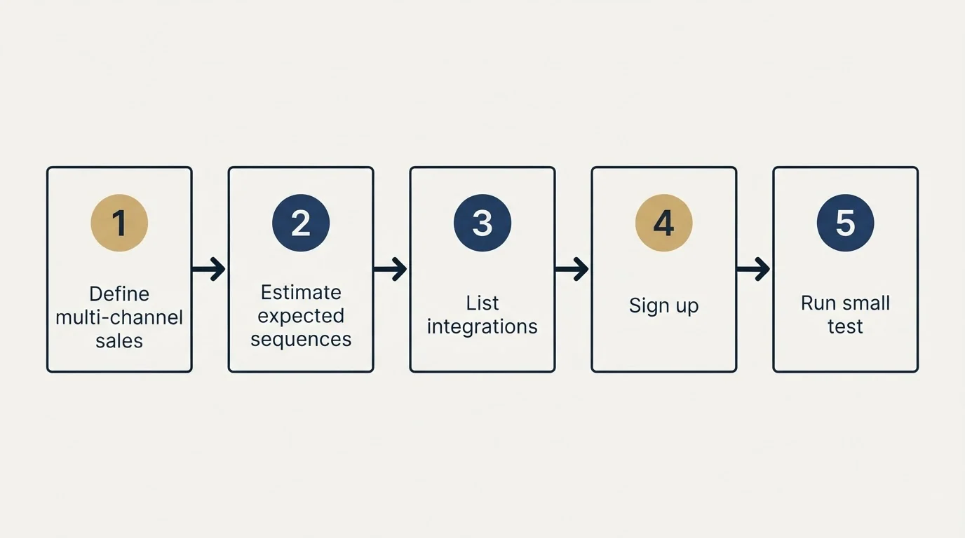Step sequence: Getting Started Checklist (Define multi-channel sales, Estimate expected sequences, List integrations, Sign up)