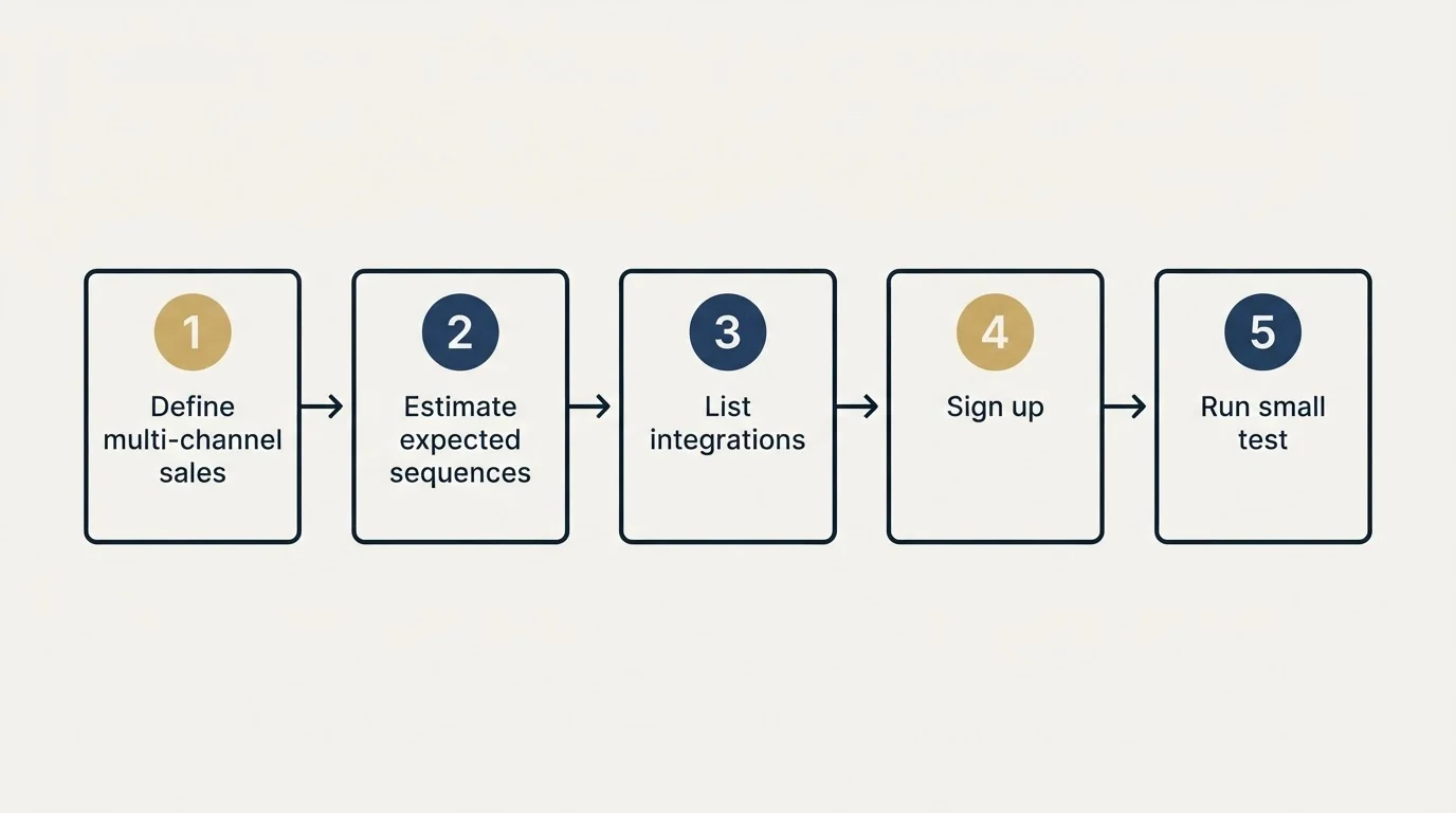 Step sequence: Getting Started Checklist (Define multi-channel sales, Estimate expected sequences, List integrations, Sign up)
