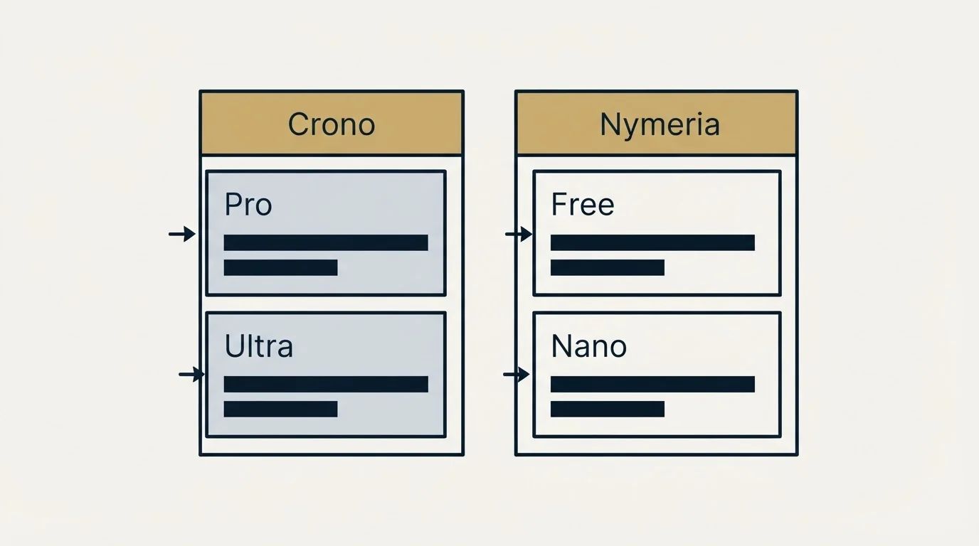 Pricing table: Pricing Comparison (Crono, Nymeria, Pro, Free)