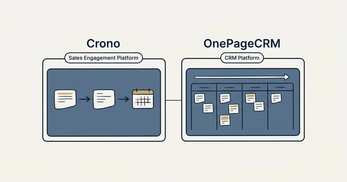 Side-by-side panels: Crono vs OnePageCRM (Sales Engagement Platform, CRM Platform)