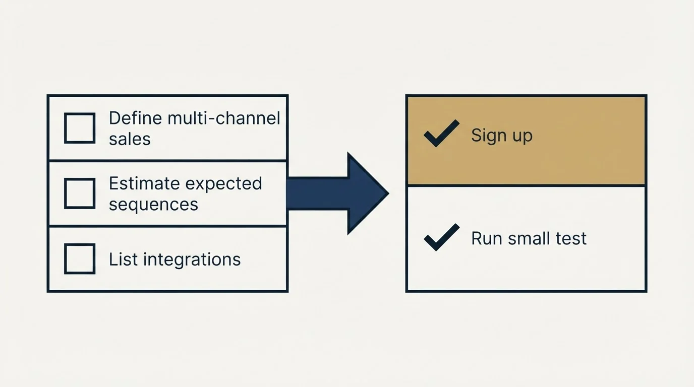 Before-and-after steps: Getting Started Checklist (Define multi-channel sales, Estimate expected sequences, List integrations, Sign up)