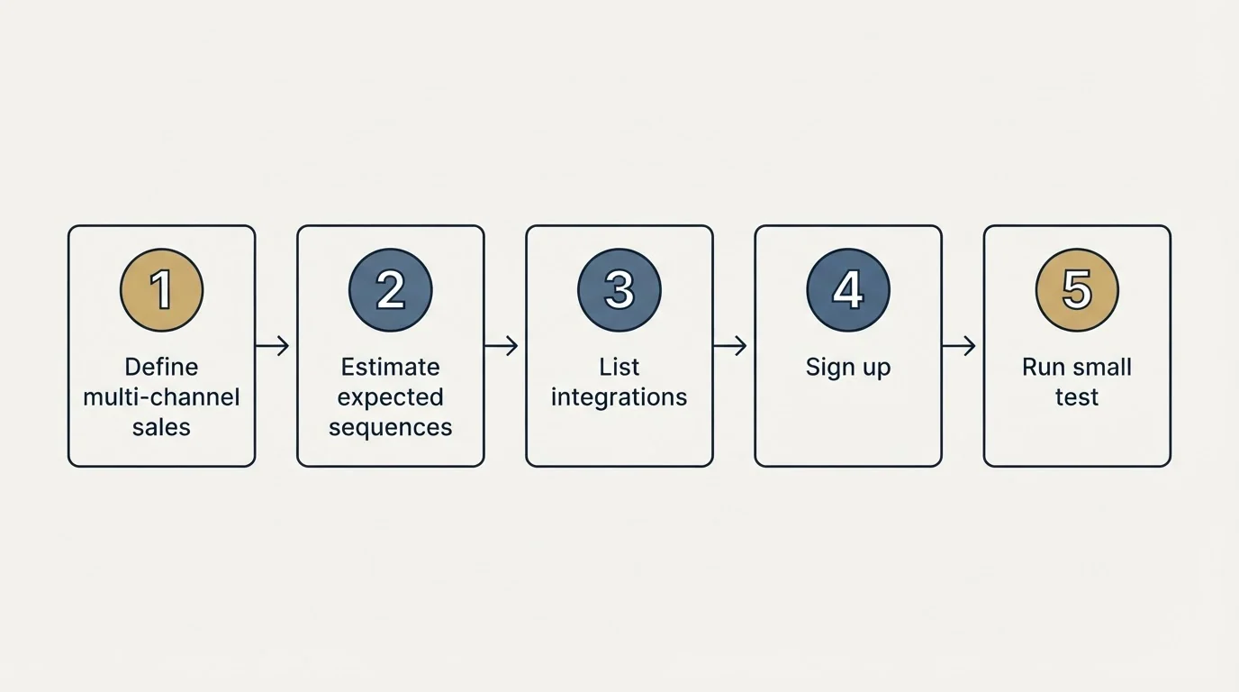 Step sequence: Getting Started Checklist (Define multi-channel sales, Estimate expected sequences, List integrations, Sign up)