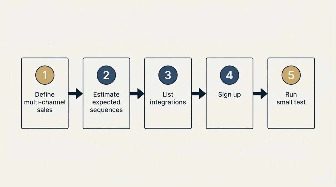 Step sequence: Getting Started Checklist (Define multi-channel sales, Estimate expected sequences, List integrations, Sign up)