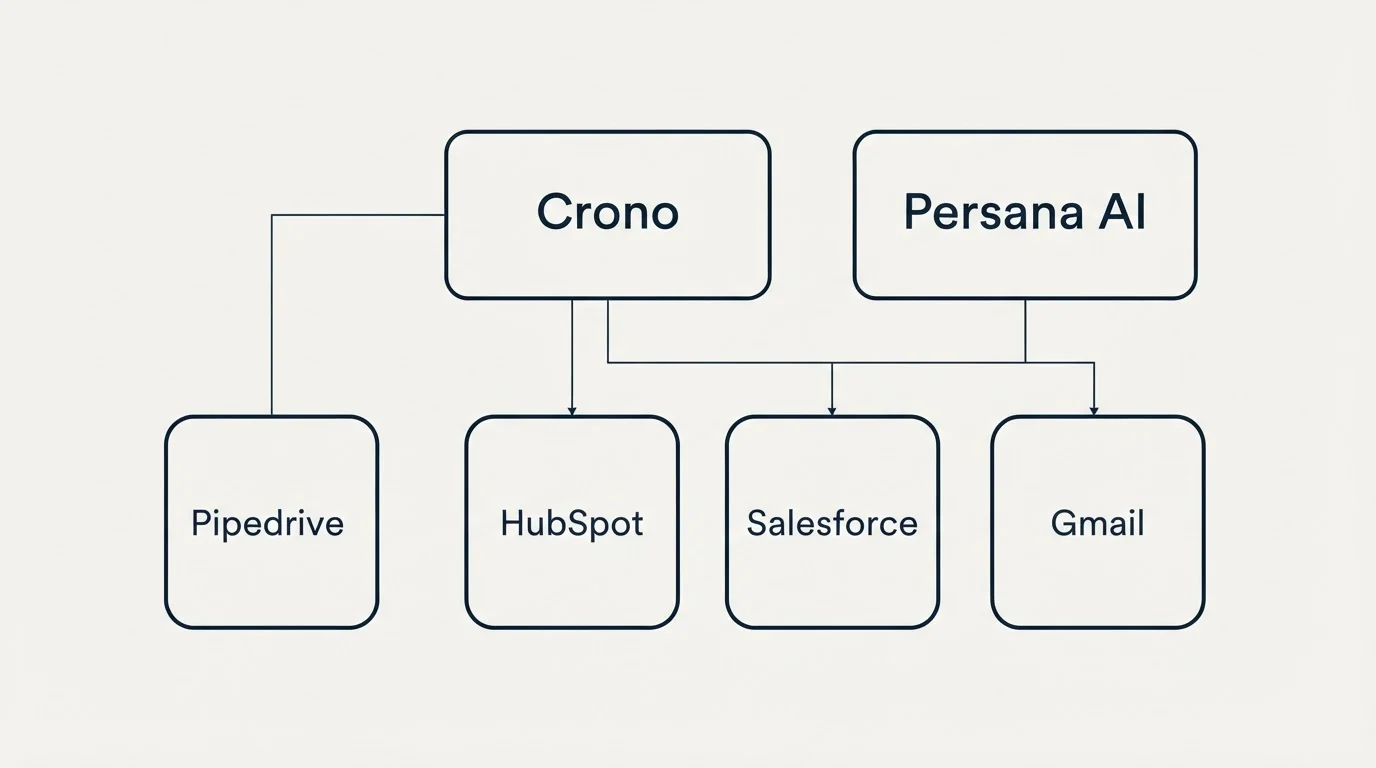 Integration grid: Integration Ecosystem (Crono, Persana AI, HubSpot, Salesforce)