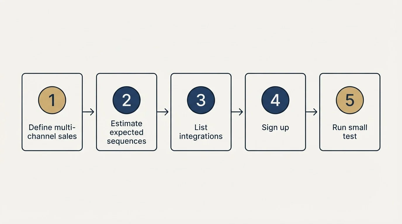 Step sequence: Getting Started Checklist (Define multi-channel sales, Estimate expected sequences, List integrations, Sign up)