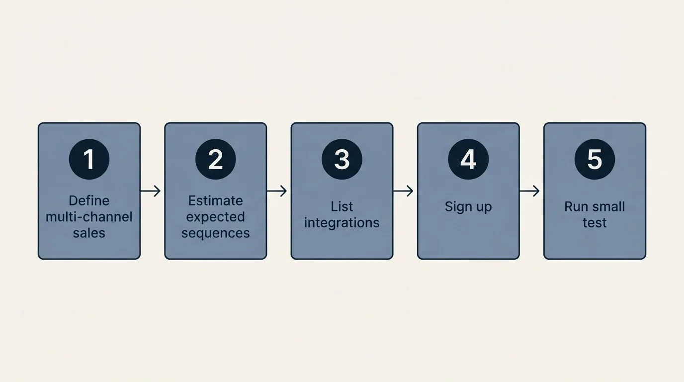 Step sequence: Getting Started Checklist (Define multi-channel sales, Estimate expected sequences, List integrations, Sign up)