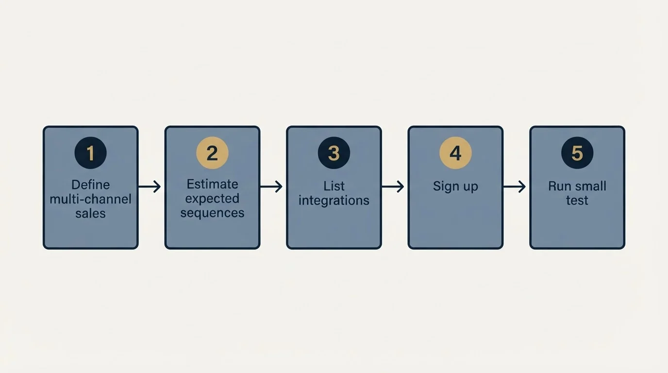 Step sequence: Getting Started Checklist (Define multi-channel sales, Estimate expected sequences, List integrations, Sign up)