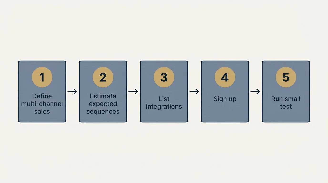 Step sequence: Getting Started Checklist (Define multi-channel sales, Estimate expected sequences, List integrations, Sign up)