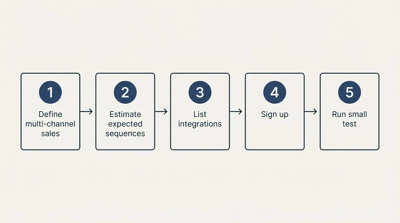 Step sequence: Getting Started Checklist (Define multi-channel sales, Estimate expected sequences, List integrations, Sign up)