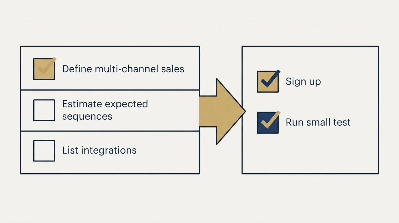 Before-and-after steps: Getting Started Checklist (Define multi-channel sales, Estimate expected sequences, List integrations, Sign up)