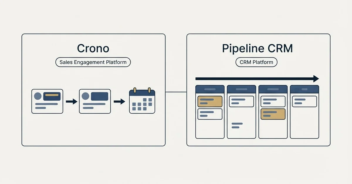 Side-by-side panels: Crono vs Pipeline CRM (Sales Engagement Platform, CRM Platform)
