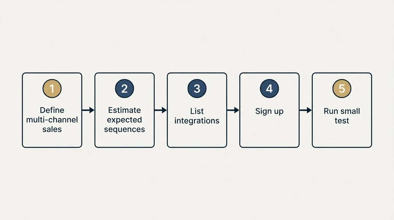 Step sequence: Getting Started Checklist (Define multi-channel sales, Estimate expected sequences, List integrations, Sign up)