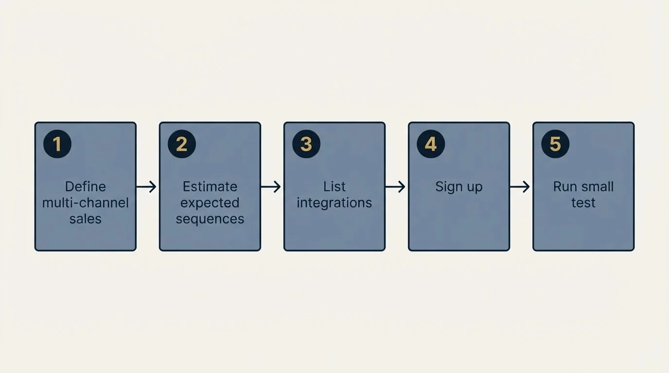 Step sequence: Getting Started Checklist (Define multi-channel sales, Estimate expected sequences, List integrations, Sign up)