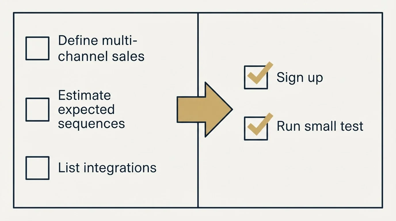 Before-and-after steps: Getting Started Checklist (Define multi-channel sales, Estimate expected sequences, List integrations, Sign up)