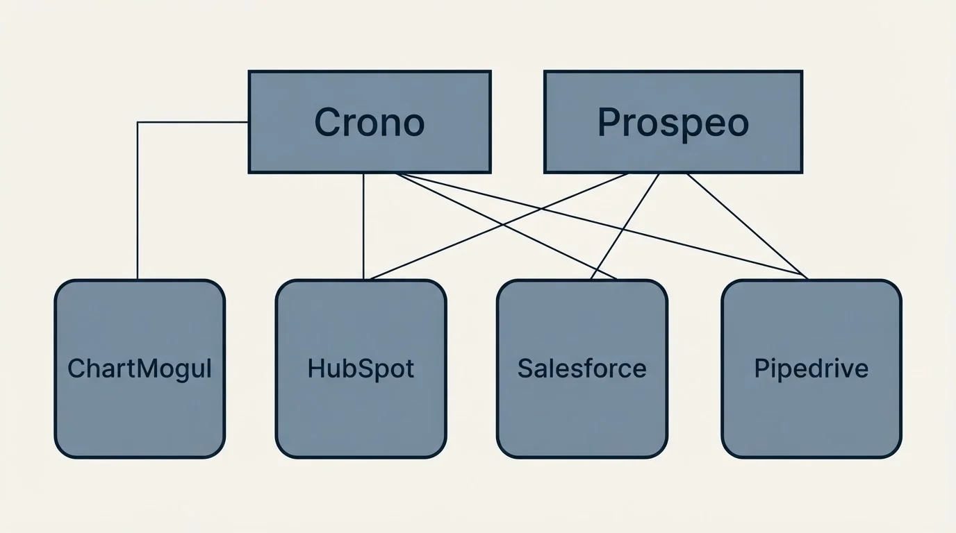 Integration grid: Integration Ecosystem (Crono, Prospeo, HubSpot, Salesforce)
