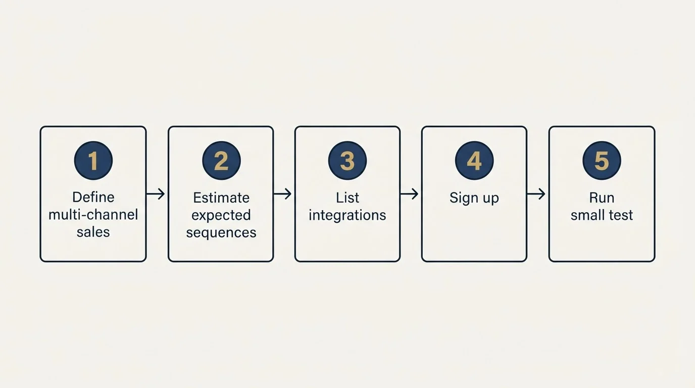 Step sequence: Getting Started Checklist (Define multi-channel sales, Estimate expected sequences, List integrations, Sign up)