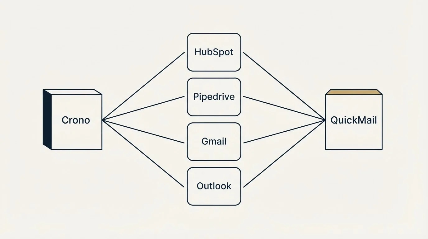 Integration flow: Integration Ecosystem (Crono, QuickMail, HubSpot, Pipedrive)