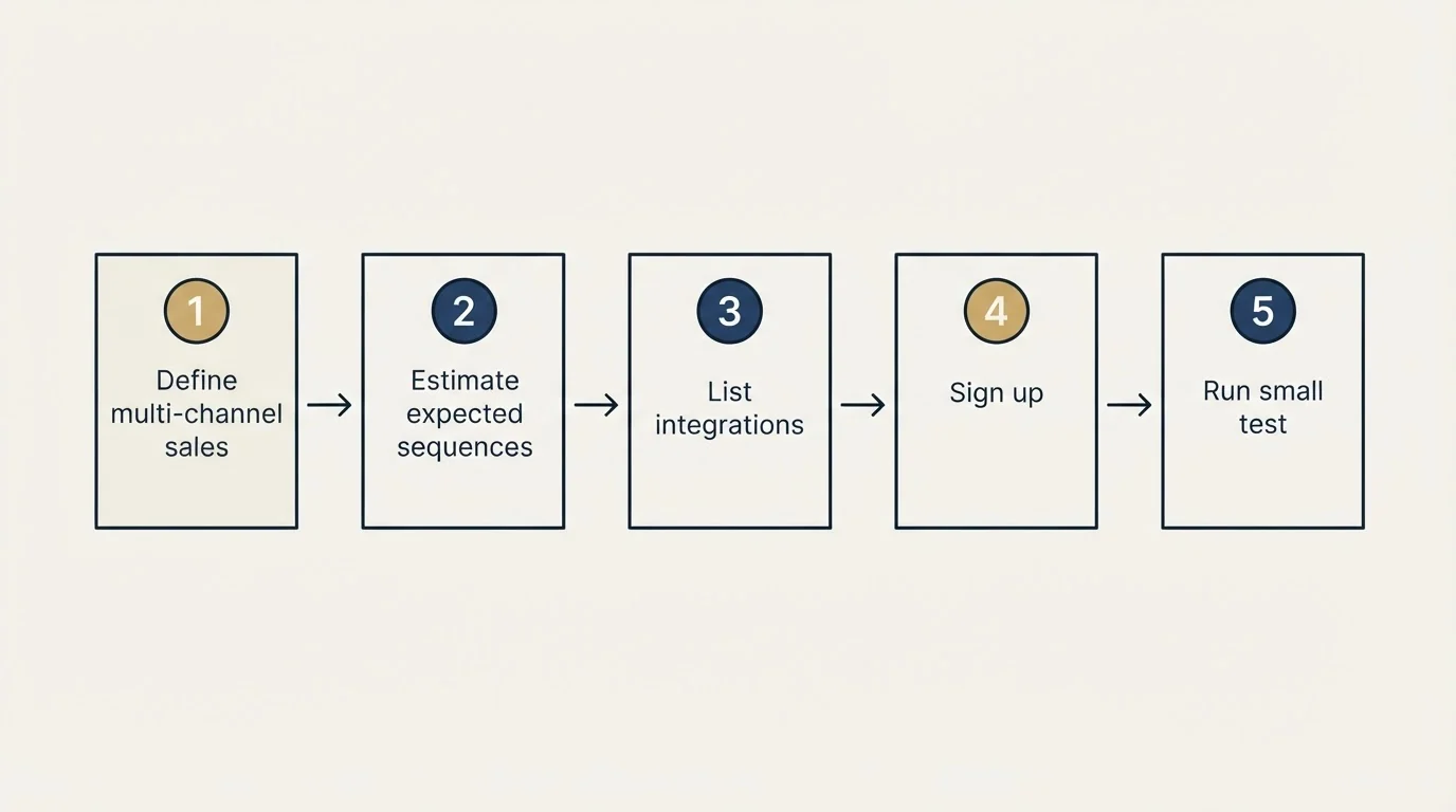 Step sequence: Getting Started Checklist (Define multi-channel sales, Estimate expected sequences, List integrations, Sign up)