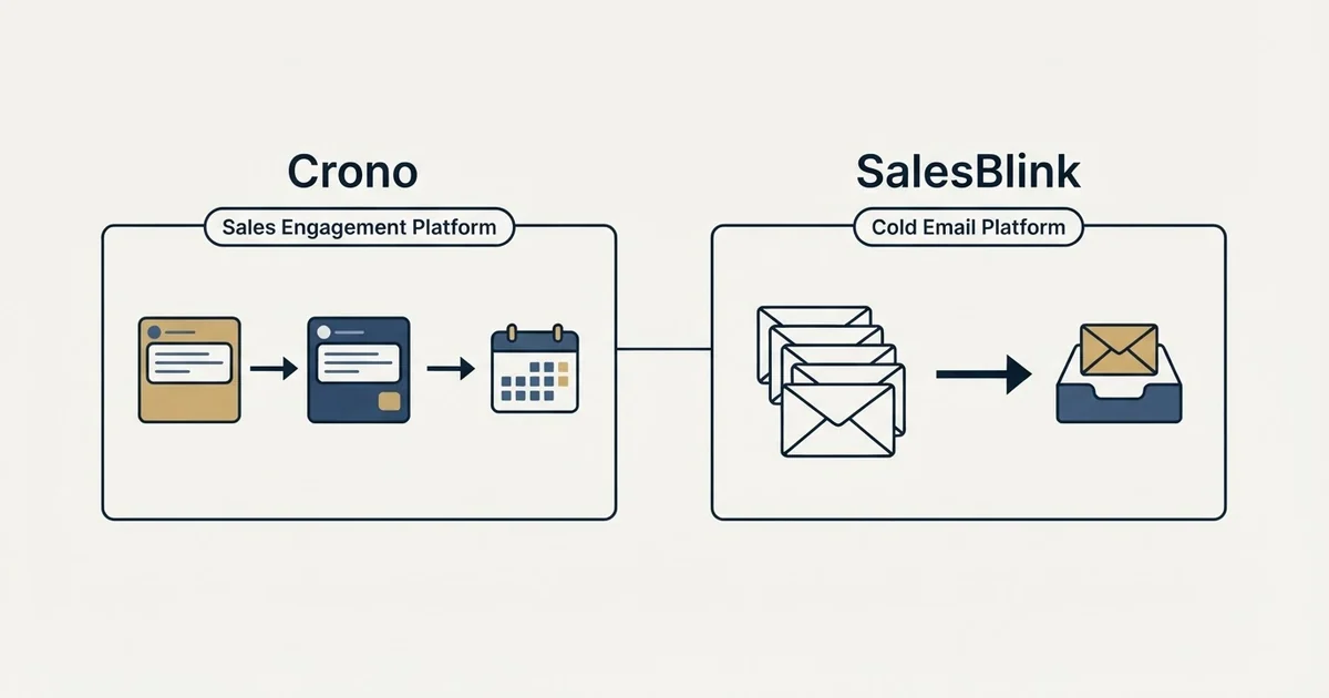 Side-by-side panels: Crono vs SalesBlink (Sales Engagement Platform, Cold Email Platform)
