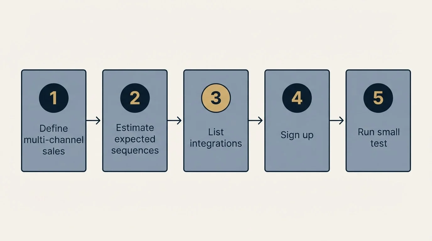 Step sequence: Getting Started Checklist (Define multi-channel sales, Estimate expected sequences, List integrations, Sign up)