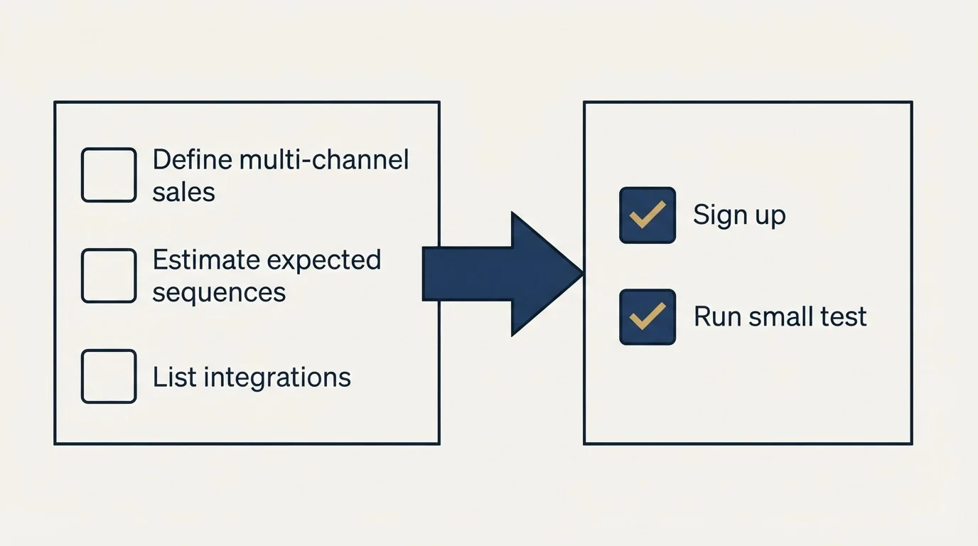 Before-and-after steps: Getting Started Checklist (Define multi-channel sales, Estimate expected sequences, List integrations, Sign up)