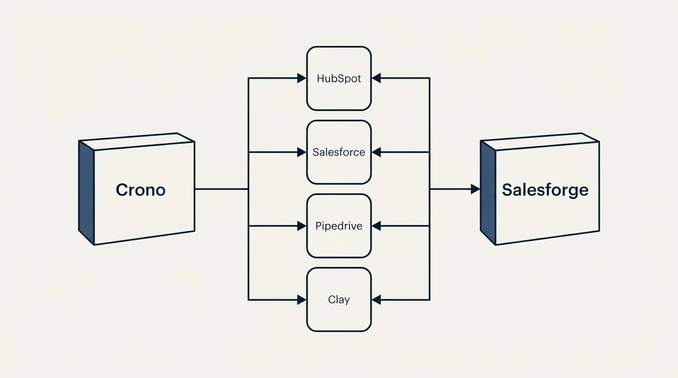 Integration flow: Integration Ecosystem (Crono, Salesforge, HubSpot, Salesforce)