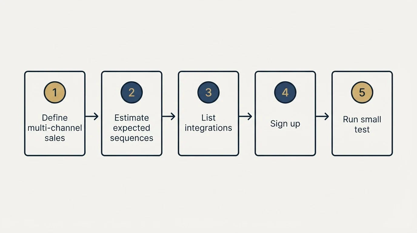 Step sequence: Getting Started Checklist (Define multi-channel sales, Estimate expected sequences, List integrations, Sign up)