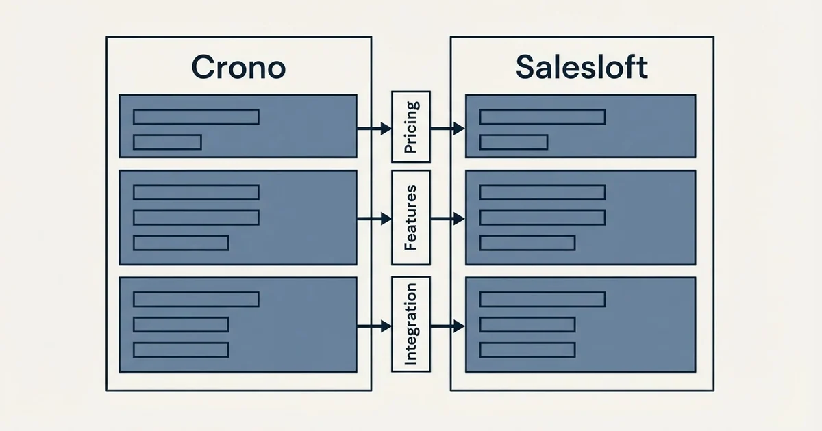 Comparison panel: Crono vs Salesloft (Pricing, Features, Integration)