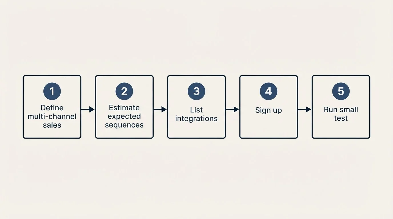 Step sequence: Getting Started Checklist (Define multi-channel sales, Estimate expected sequences, List integrations, Sign up)