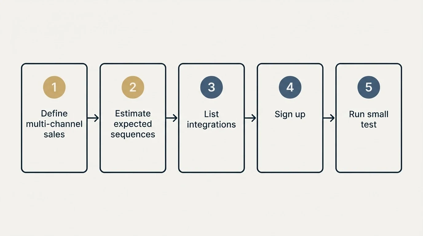 Step sequence: Getting Started Checklist (Define multi-channel sales, Estimate expected sequences, List integrations, Sign up)