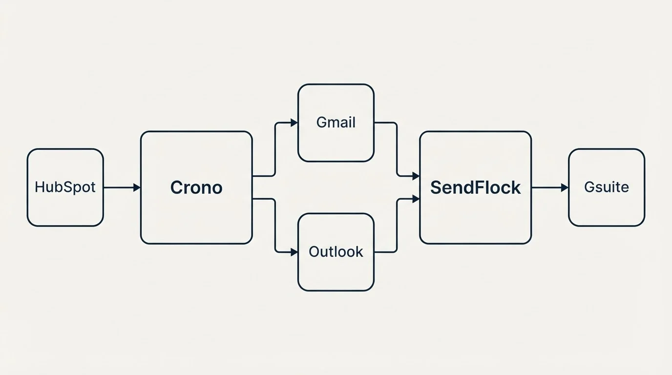 Integration flow: Integration Ecosystem (Crono, SendFlock, Gmail, Outlook)