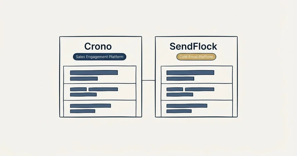 Side-by-side panels: Crono vs SendFlock (Sales Engagement Platform, Cold Email Platform)