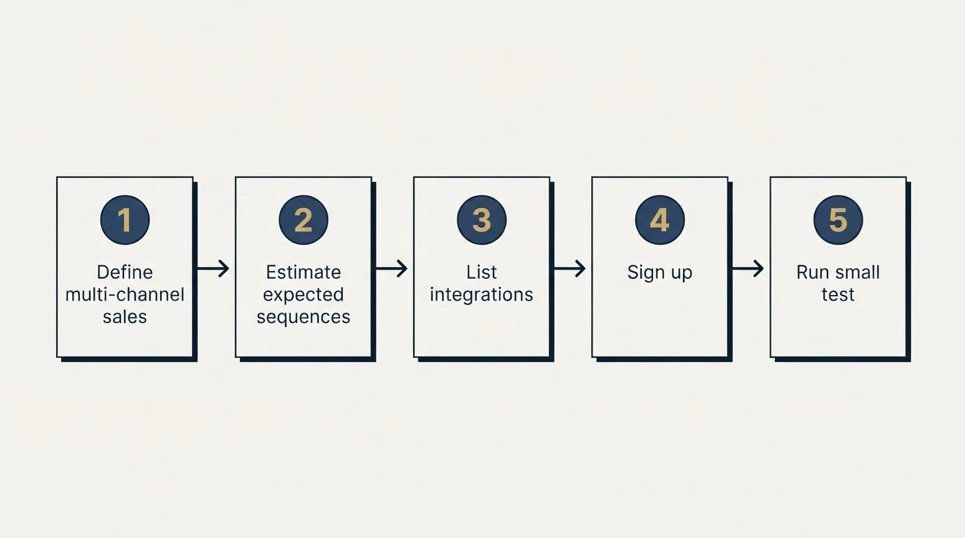Step sequence: Getting Started Checklist (Define multi-channel sales, Estimate expected sequences, List integrations, Sign up)