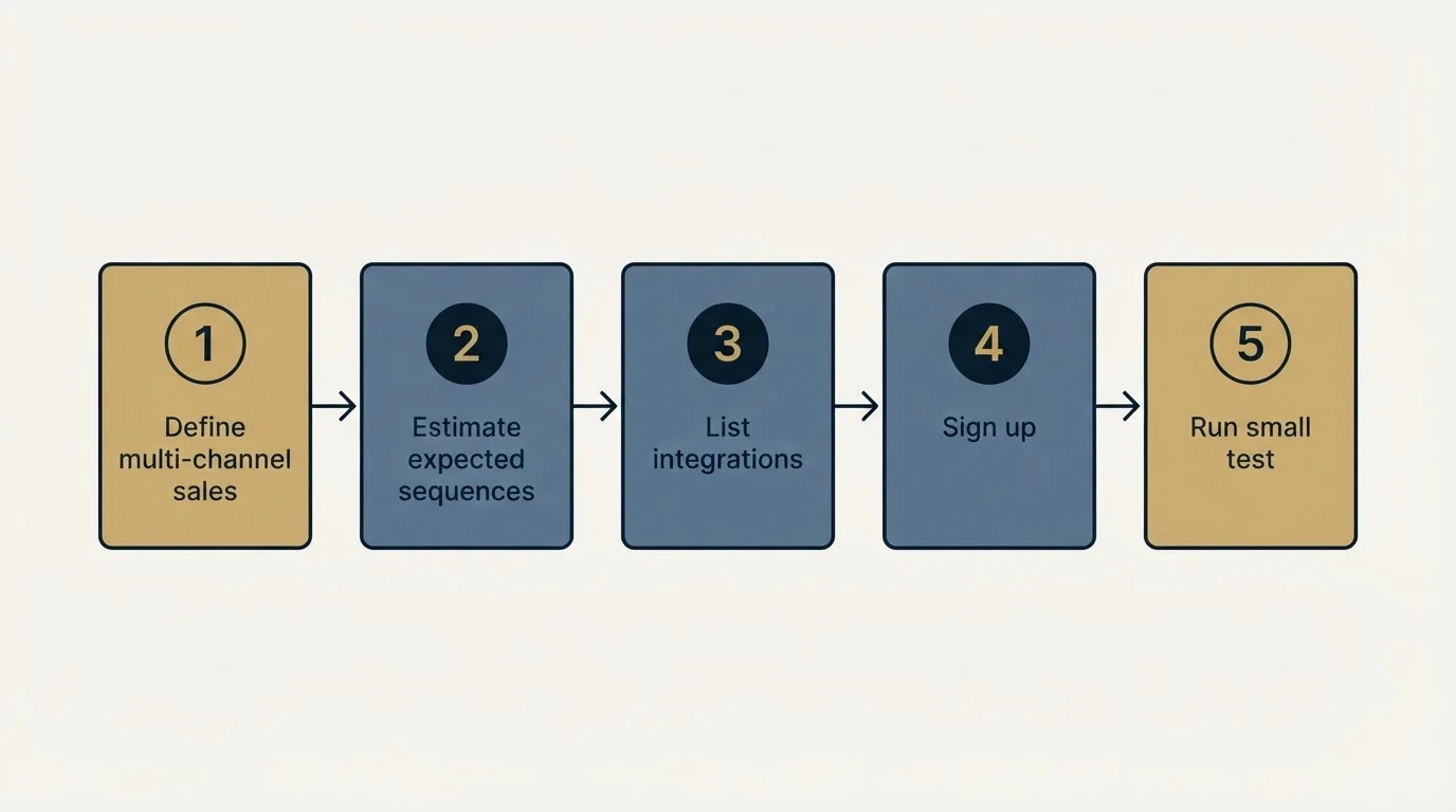 Step sequence: Getting Started Checklist (Define multi-channel sales, Estimate expected sequences, List integrations, Sign up)