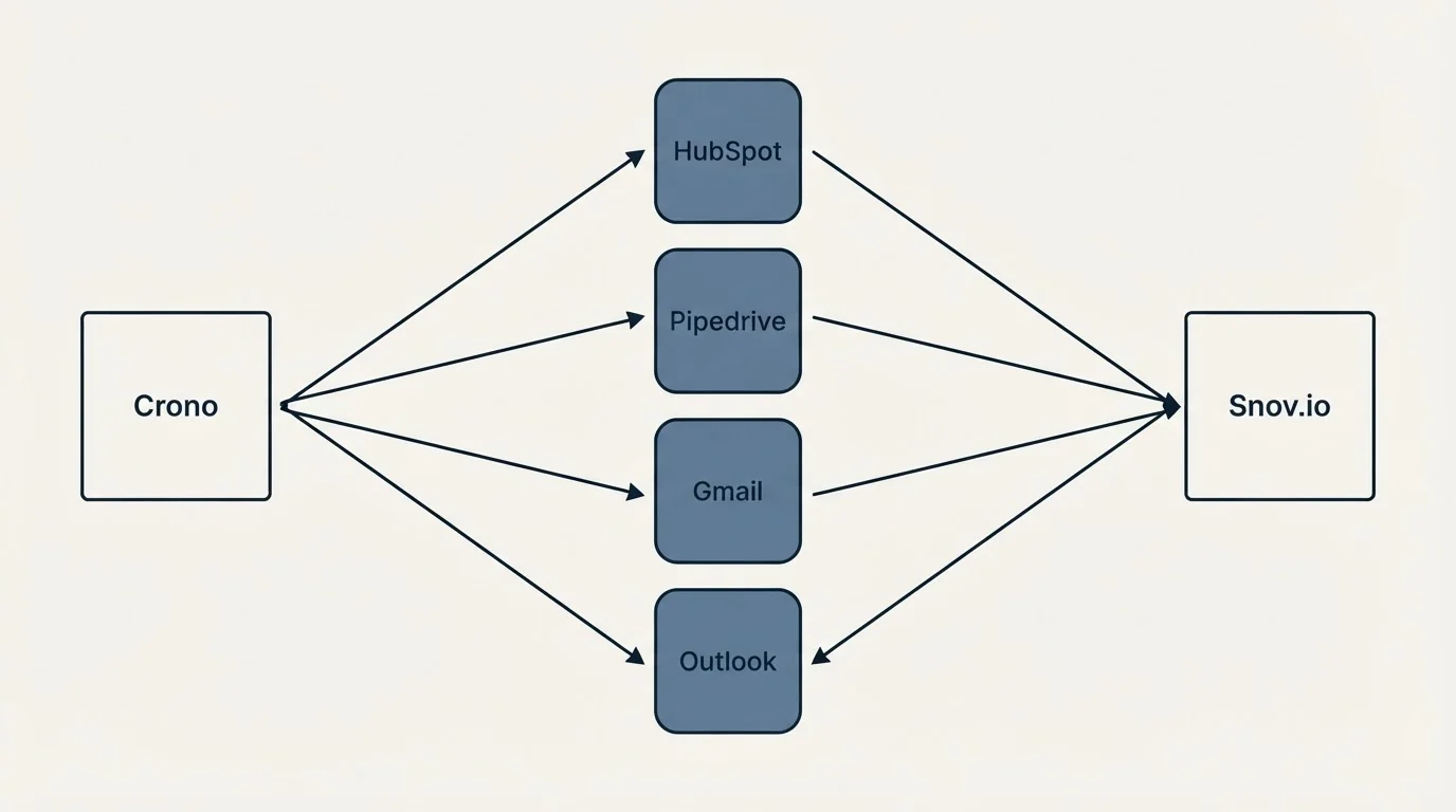Integration flow: Integration Ecosystem (Crono, Snov.io, HubSpot, Pipedrive)