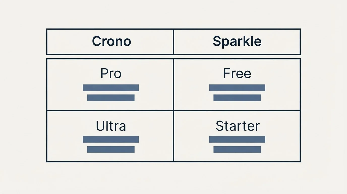 Pricing table: Pricing Comparison (Crono, Sparkle, Pro, Free)