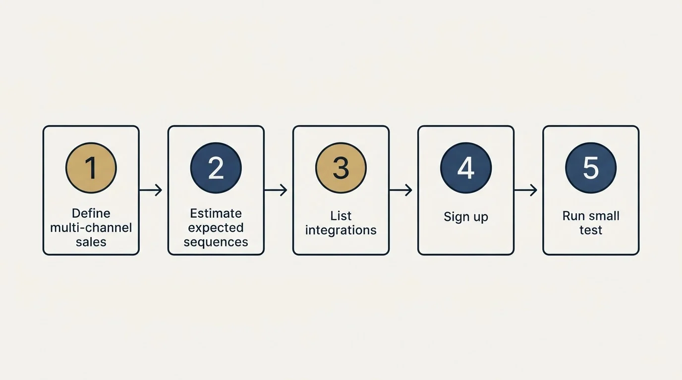 Step sequence: Getting Started Checklist (Define multi-channel sales, Estimate expected sequences, List integrations, Sign up)