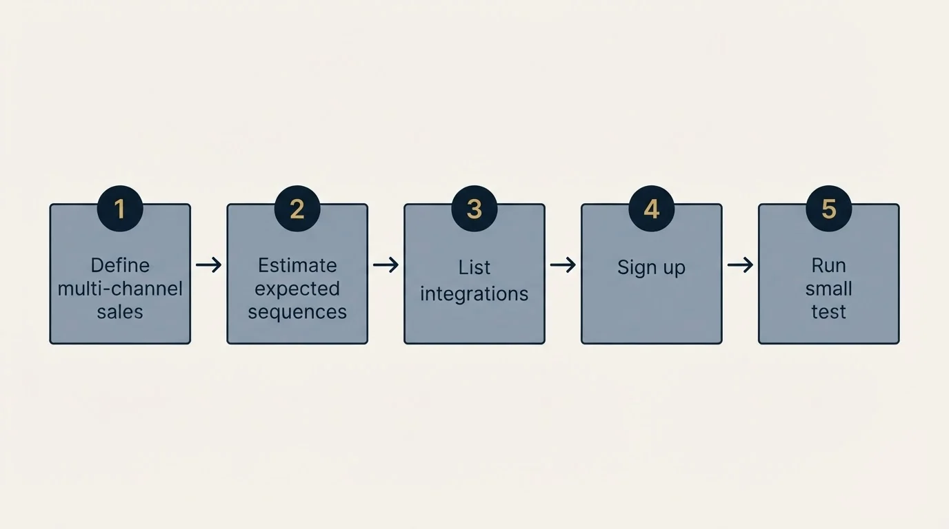 Step sequence: Getting Started Checklist (Define multi-channel sales, Estimate expected sequences, List integrations, Sign up)