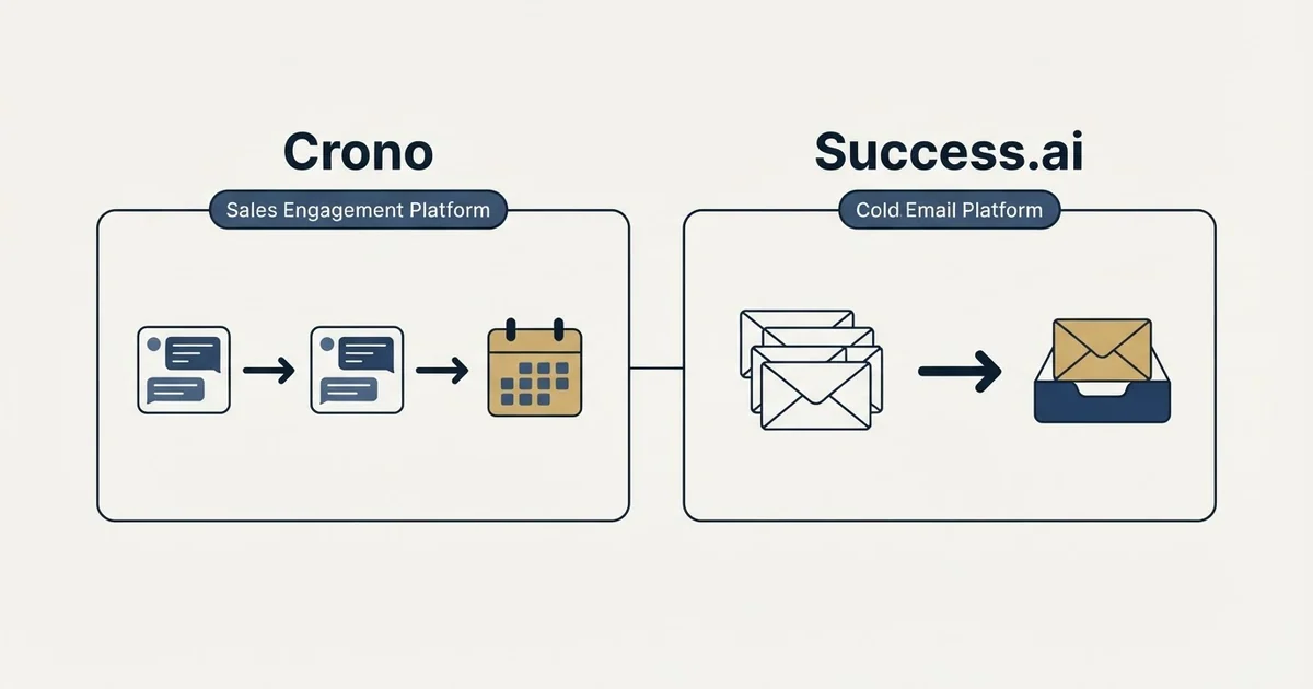 Side-by-side panels: Crono vs Success.ai (Sales Engagement Platform, Cold Email Platform)