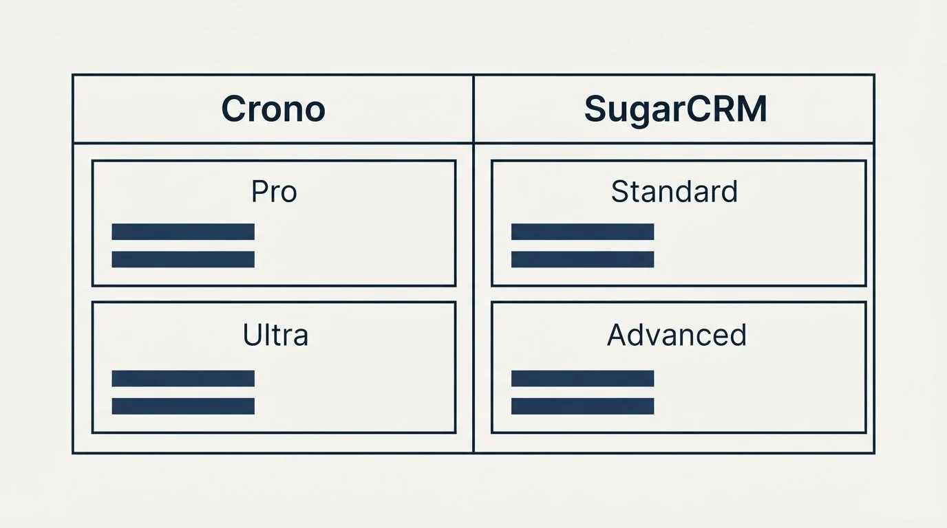 Pricing table: Pricing Comparison (Crono, SugarCRM, Pro, Standard)