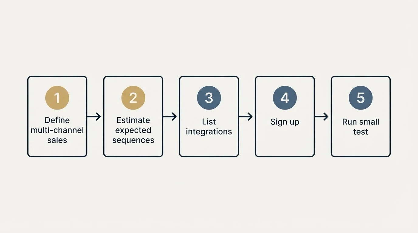 Step sequence: Getting Started Checklist (Define multi-channel sales, Estimate expected sequences, List integrations, Sign up)