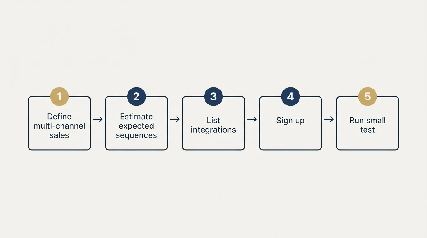 Step sequence: Getting Started Checklist (Define multi-channel sales, Estimate expected sequences, List integrations, Sign up)