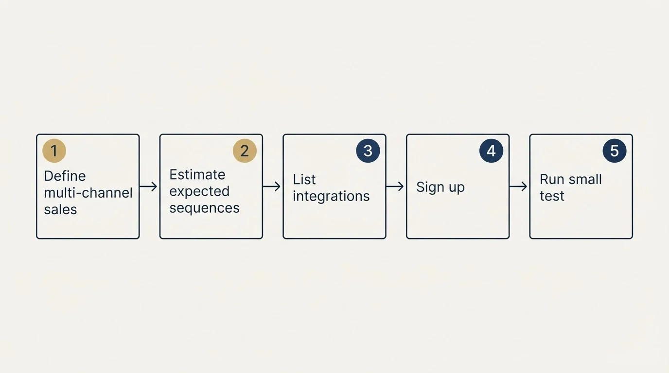 Step sequence: Getting Started Checklist (Define multi-channel sales, Estimate expected sequences, List integrations, Sign up)