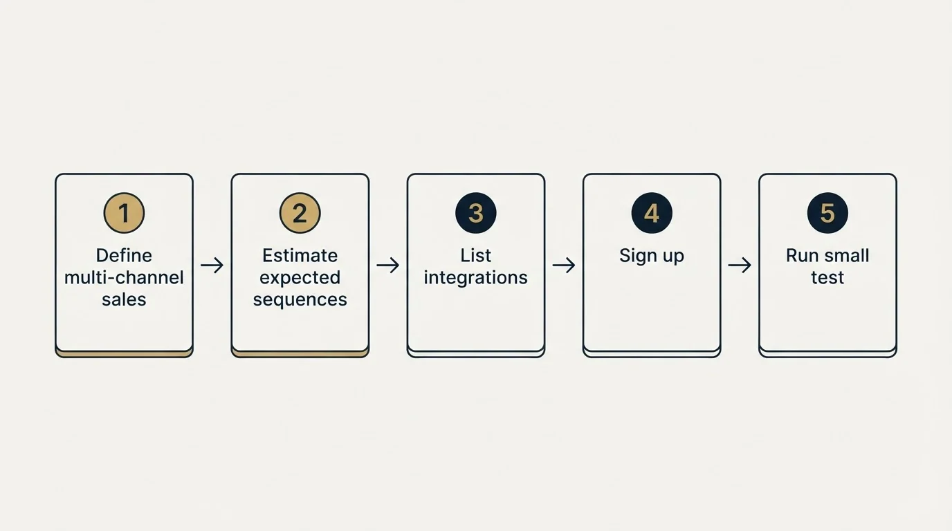 Step sequence: Getting Started Checklist (Define multi-channel sales, Estimate expected sequences, List integrations, Sign up)