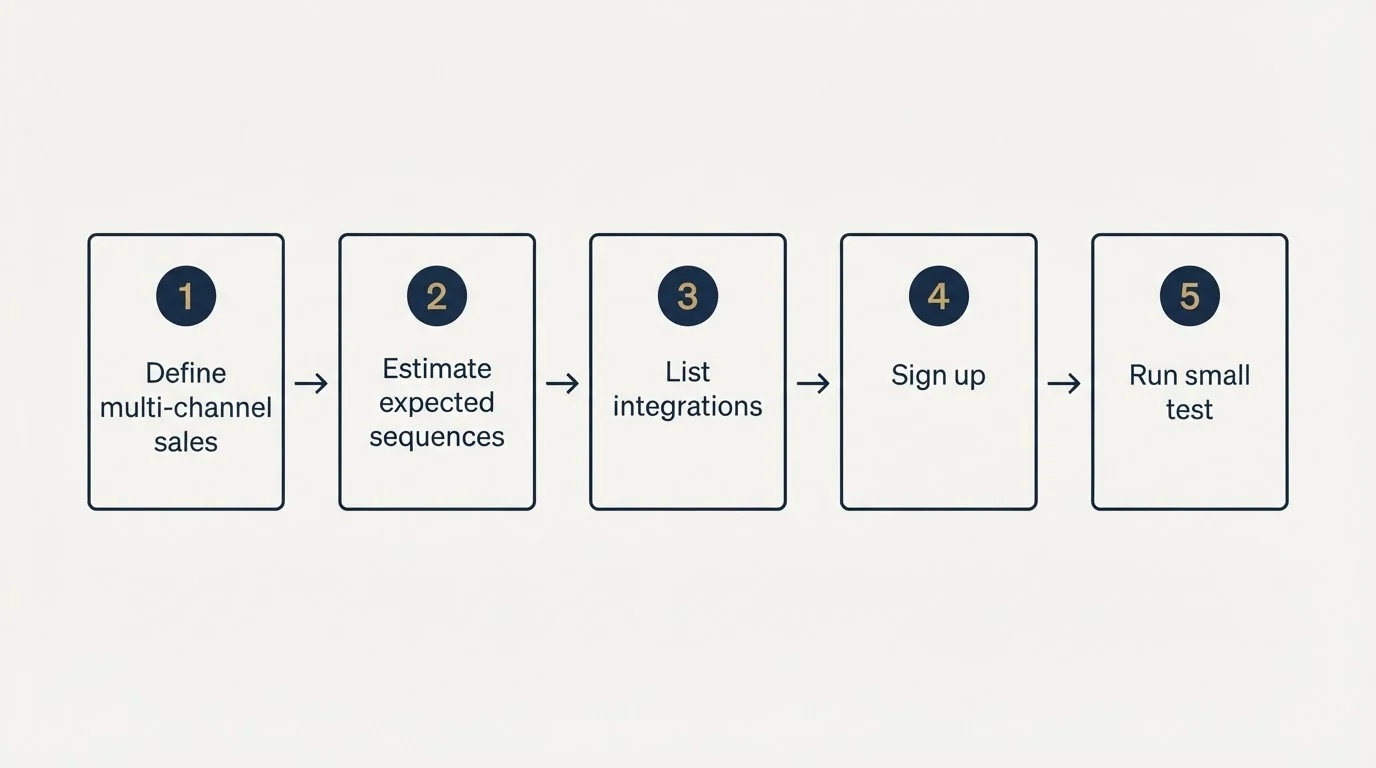 Step sequence: Getting Started Checklist (Define multi-channel sales, Estimate expected sequences, List integrations, Sign up)