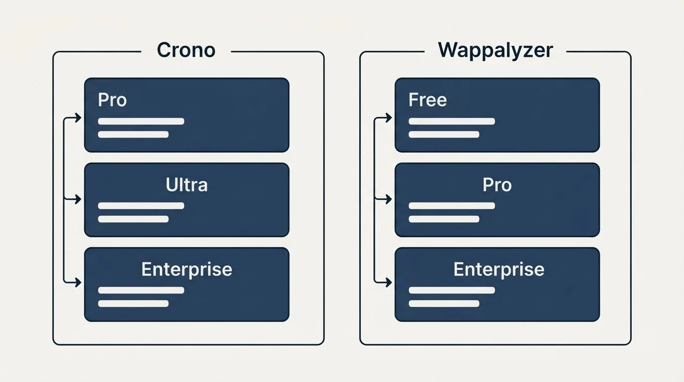 Pricing panels: Pricing Comparison (Crono, Wappalyzer, Pro, Free)