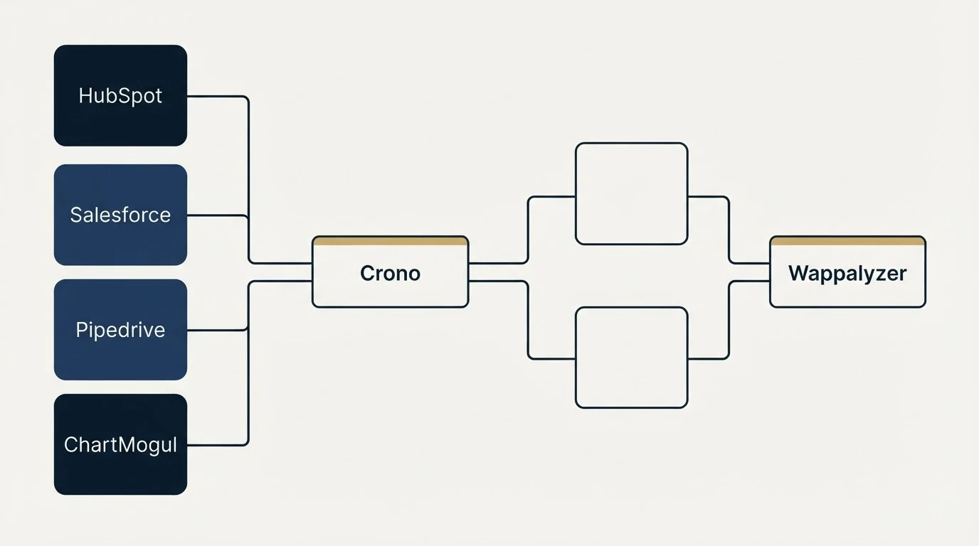 Integration flow: Integration Ecosystem (Crono, Wappalyzer, HubSpot, Salesforce)