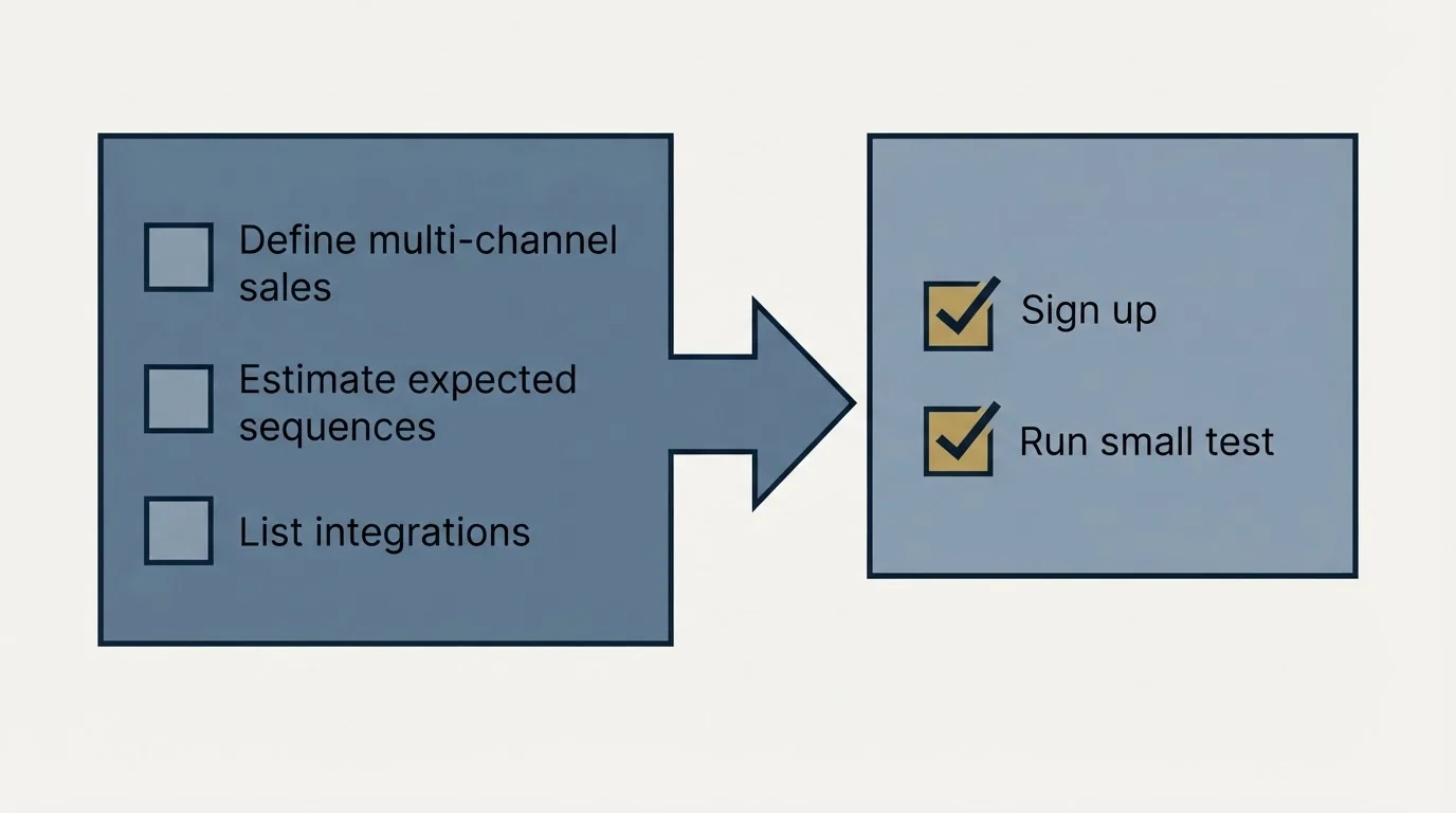 Before-and-after steps: Getting Started Checklist (Define multi-channel sales, Estimate expected sequences, List integrations, Sign up)