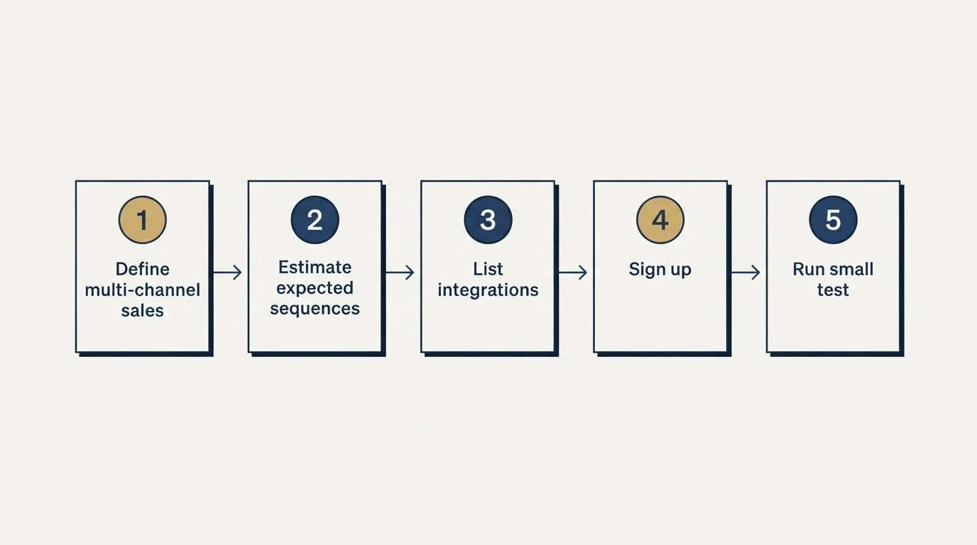 Step sequence: Getting Started Checklist (Define multi-channel sales, Estimate expected sequences, List integrations, Sign up)